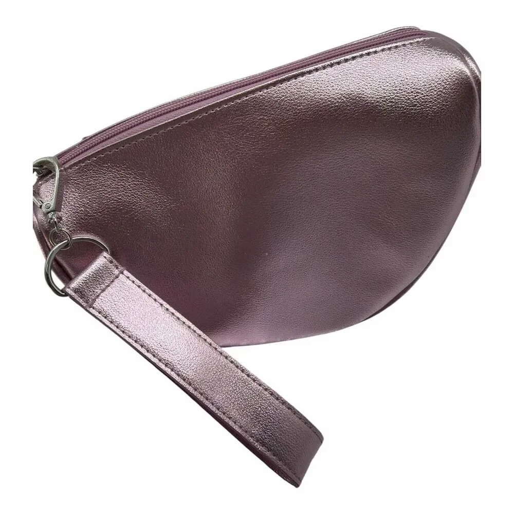 Bath Body Works Metallic Pink Bow Mini Cosmetic Bag Makeup Zippered Wristlet NWO